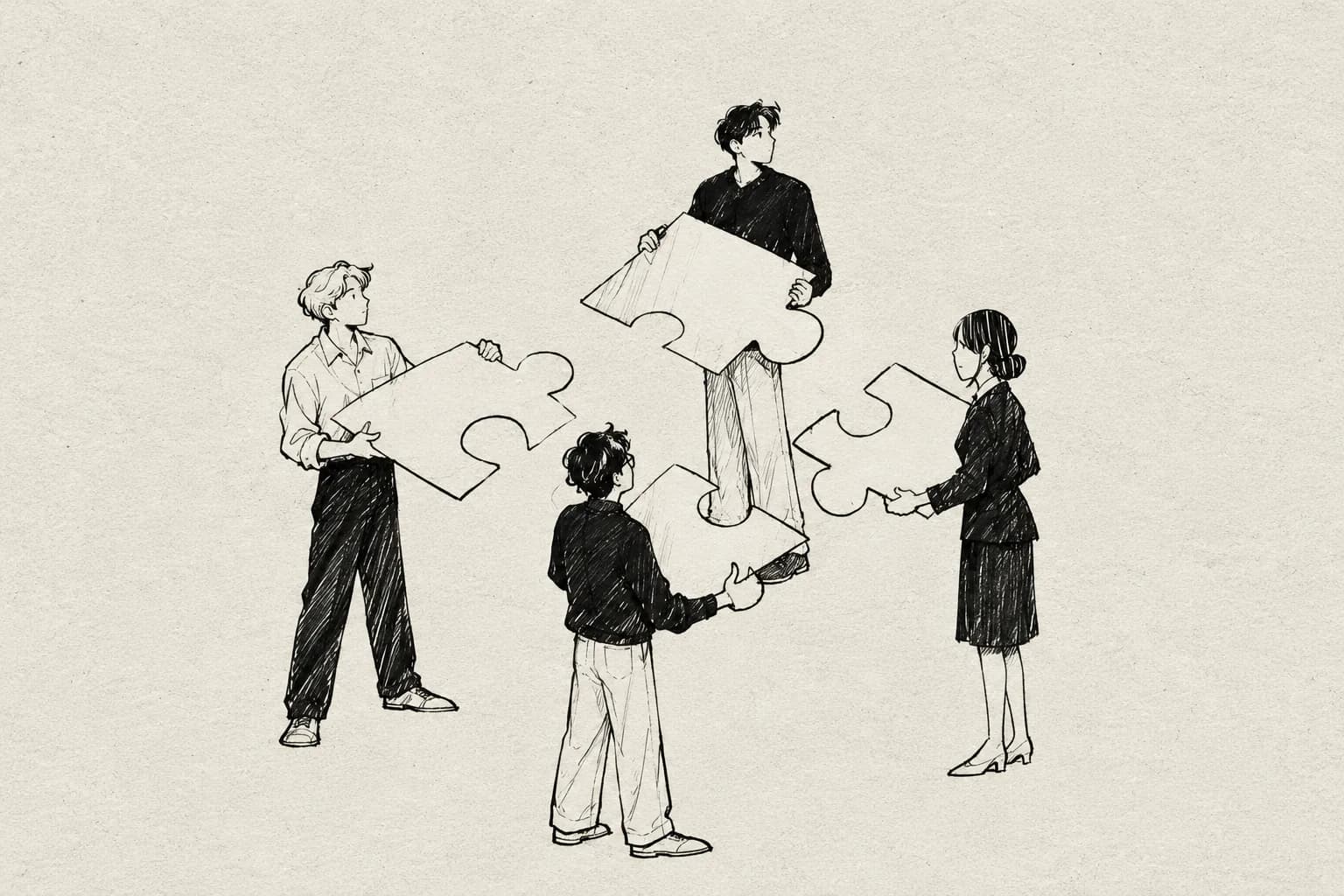 People bringing puzzle pieces together